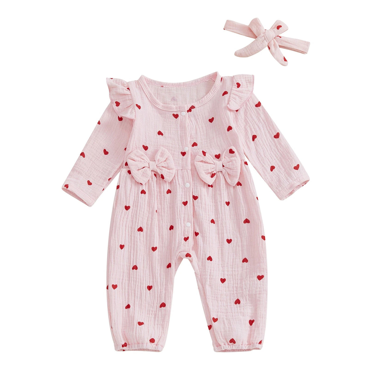 Cute Hearts Ruffle Long Sleeves Jumpsuit & Bowknot Set - Skaldo & Malin