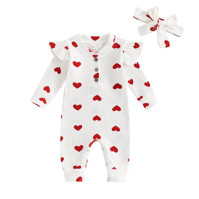 Long Sleeves Hearts Jumpsuit & Bow Knot - Skaldo & Malin