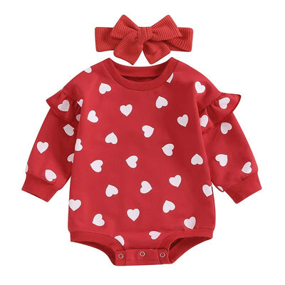 Long Sleeves Hearts Romper & Headband Set - Skaldo & Malin