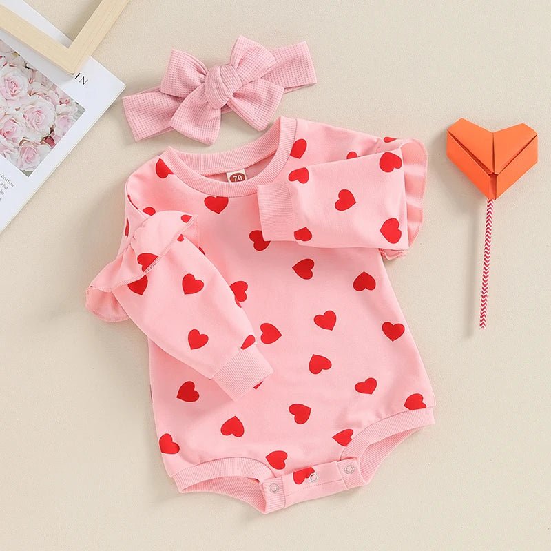 Long Sleeves Hearts Romper & Headband Set - Skaldo & Malin