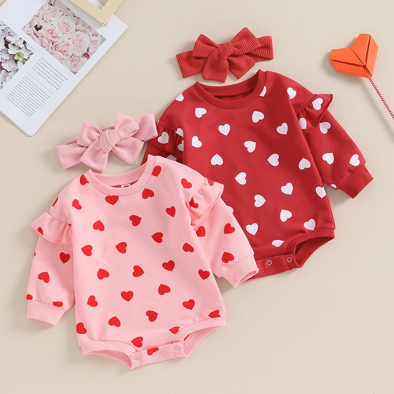 Long Sleeves Hearts Romper & Headband Set - Skaldo & Malin