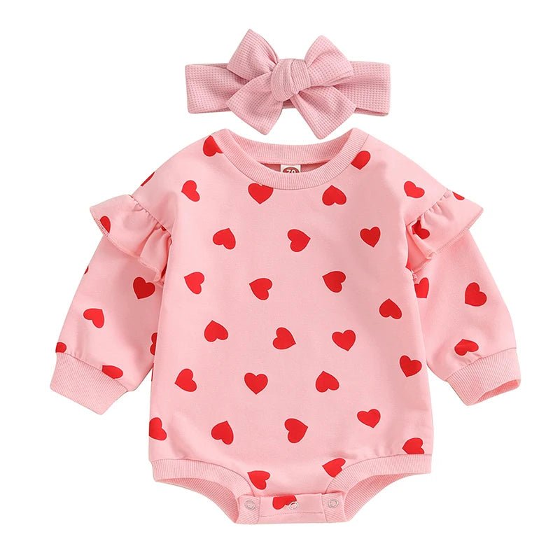 Long Sleeves Hearts Romper & Headband Set - Skaldo & Malin