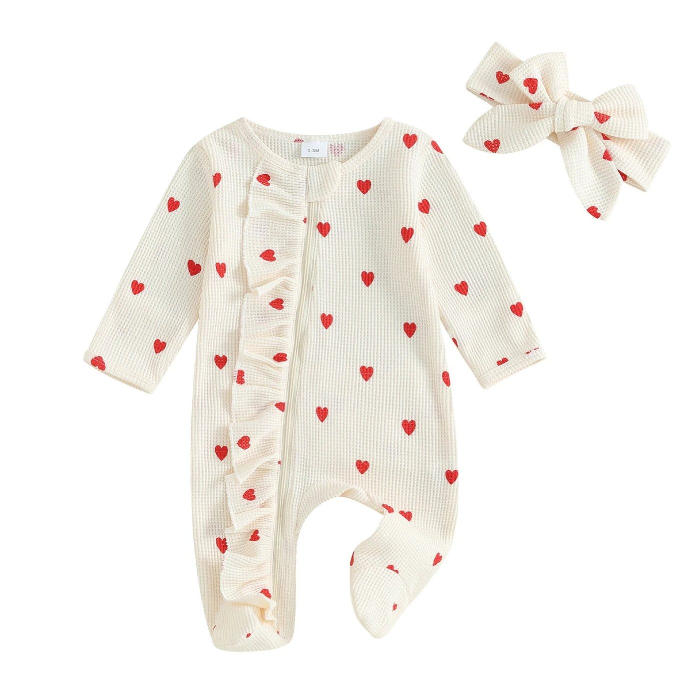 Long Sleeves Hearts Ruffle Sleepsuit & Headband - Skaldo & Malin