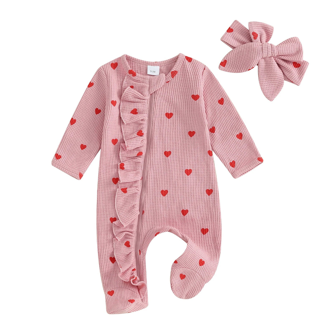 Long Sleeves Hearts Ruffle Sleepsuit & Headband - Skaldo & Malin