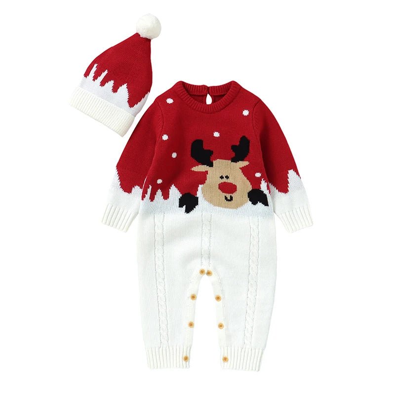 Reindeer Knitted Long Sleeve Jumpsuit & Hat Set Baby Toddler 0 - 18 Months - Skaldo & Malin