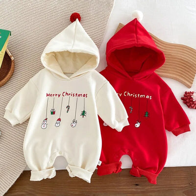 Hooded Merry Christmas Printed Jumpsuit Baby 3-24 Months - Skaldo & Malin