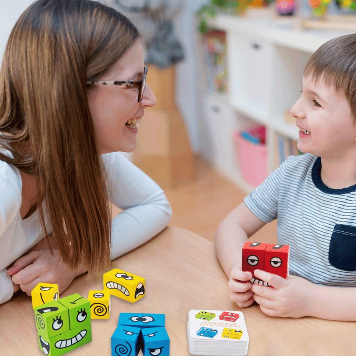  Wooden Face Changing Magic Cube Game, Expression Puzzle  Building Blocks Pattern Matching Game, Educational Puzzles Toy Board Games  for Kids and Adults with Bell : Toys & Games